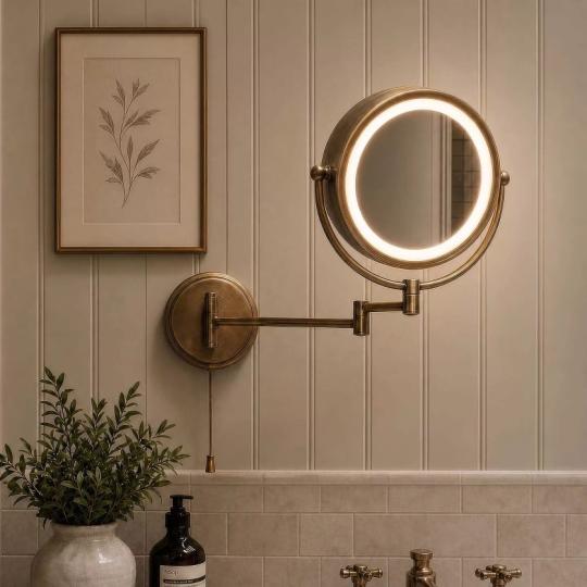 klasszikus allithato sminktukor furdoszoba lampa bronz rez allithato forgathato kerek kis tukor klasszikus rusztikus cottage provence.jpg